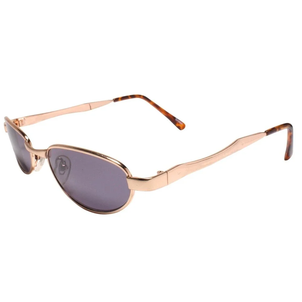 Mens Retro 80s Vintage Narrow Rectangular Gold Metal Frame Sunglasses